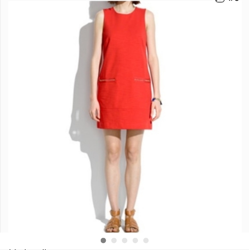 Madewell Red Orange Shift Sleeveless Dress with Pockets Size Medium